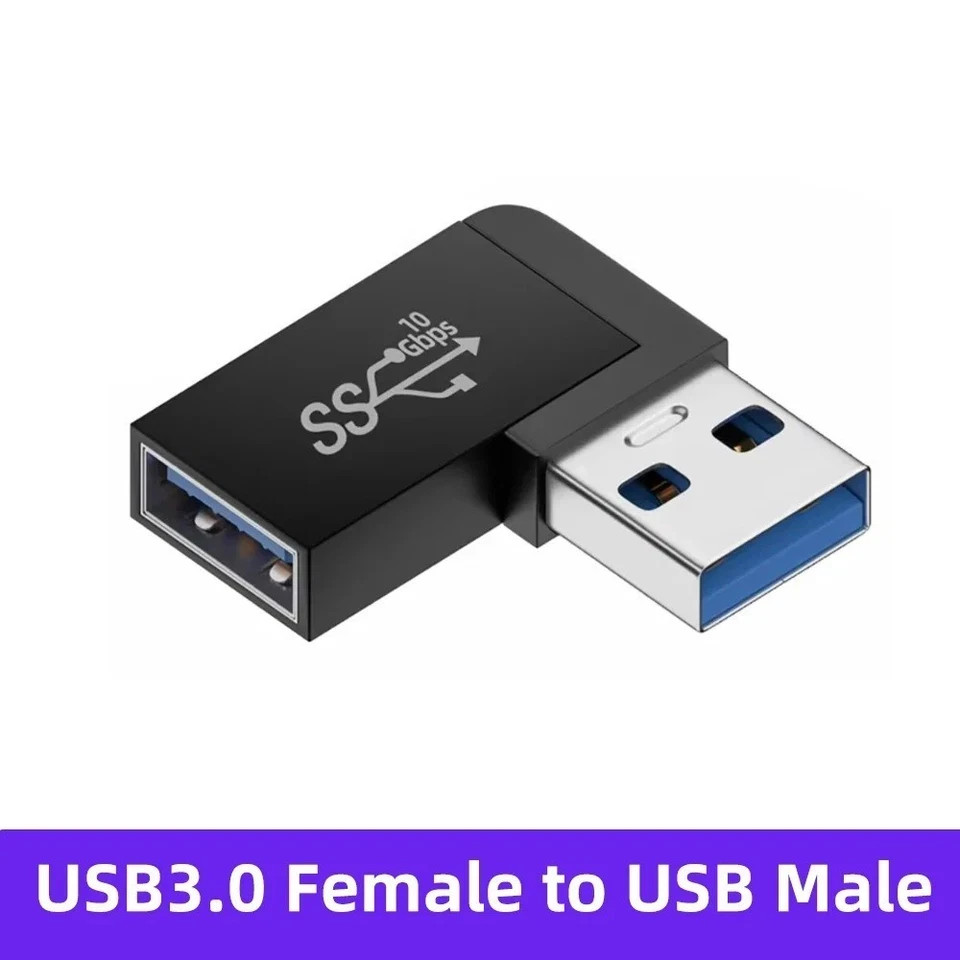 90 Degree Left Right Angled USB 3.0 A Male To Female Adapter Connector For PC *