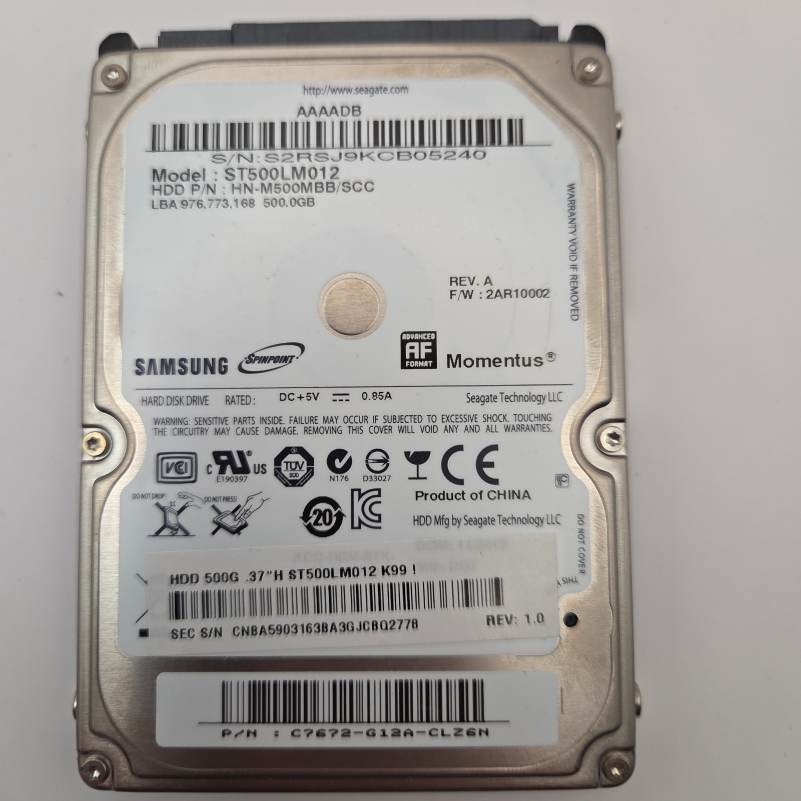 Samsung Seagate ST500LM012 500GB 2.5in SATA Laptop Hard Drive 870 Hours