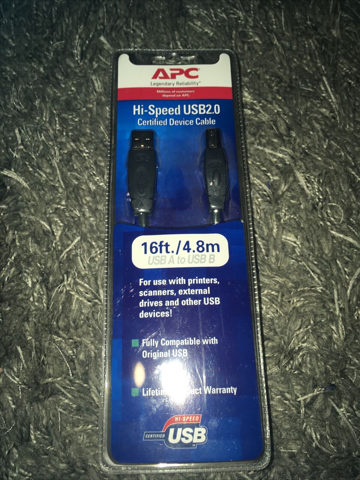 New APC Hi-Speed USB 2.0 Certified Device Cable. USB A to B  16ft/4.8m