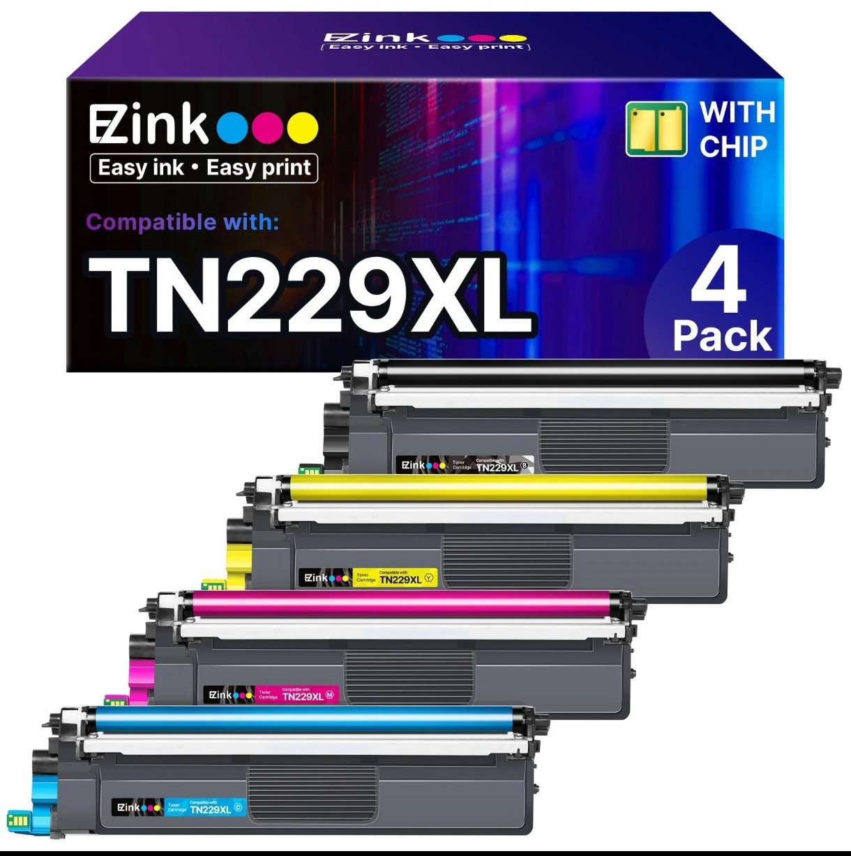 EZINK 4 Pack Ink Compatible With TN229XL 