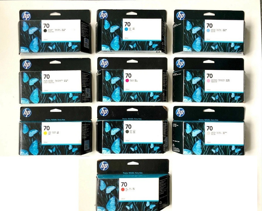 New Genuine Sealed HP 70 Set of 10 Inkjet Cartridges Z2100 Z5200 130ml 2020-2021