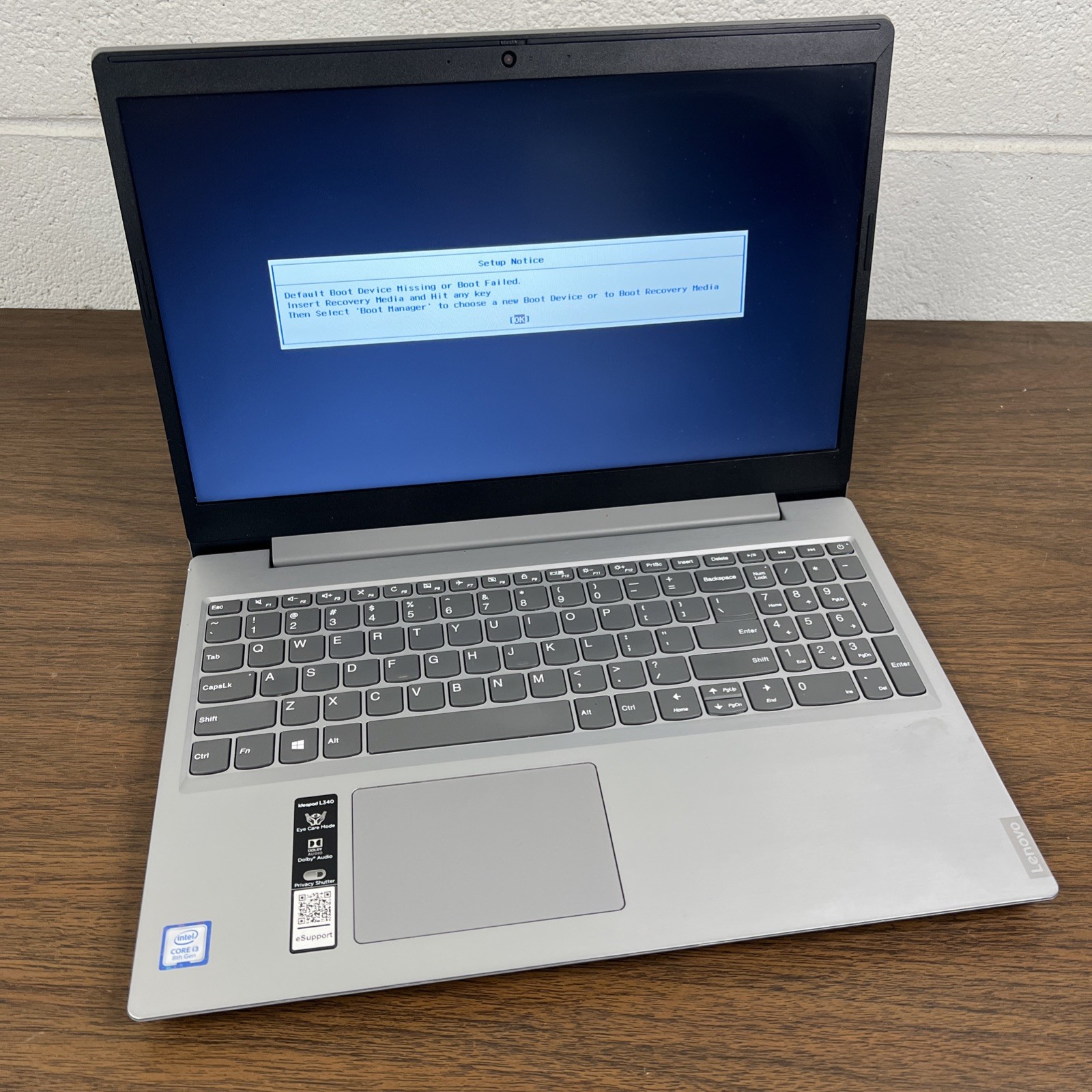 LENOVO IDEAPAD L340-15IWL i3-8145U @ 2.10GHz, 8GB RAM, NO HDD/OS