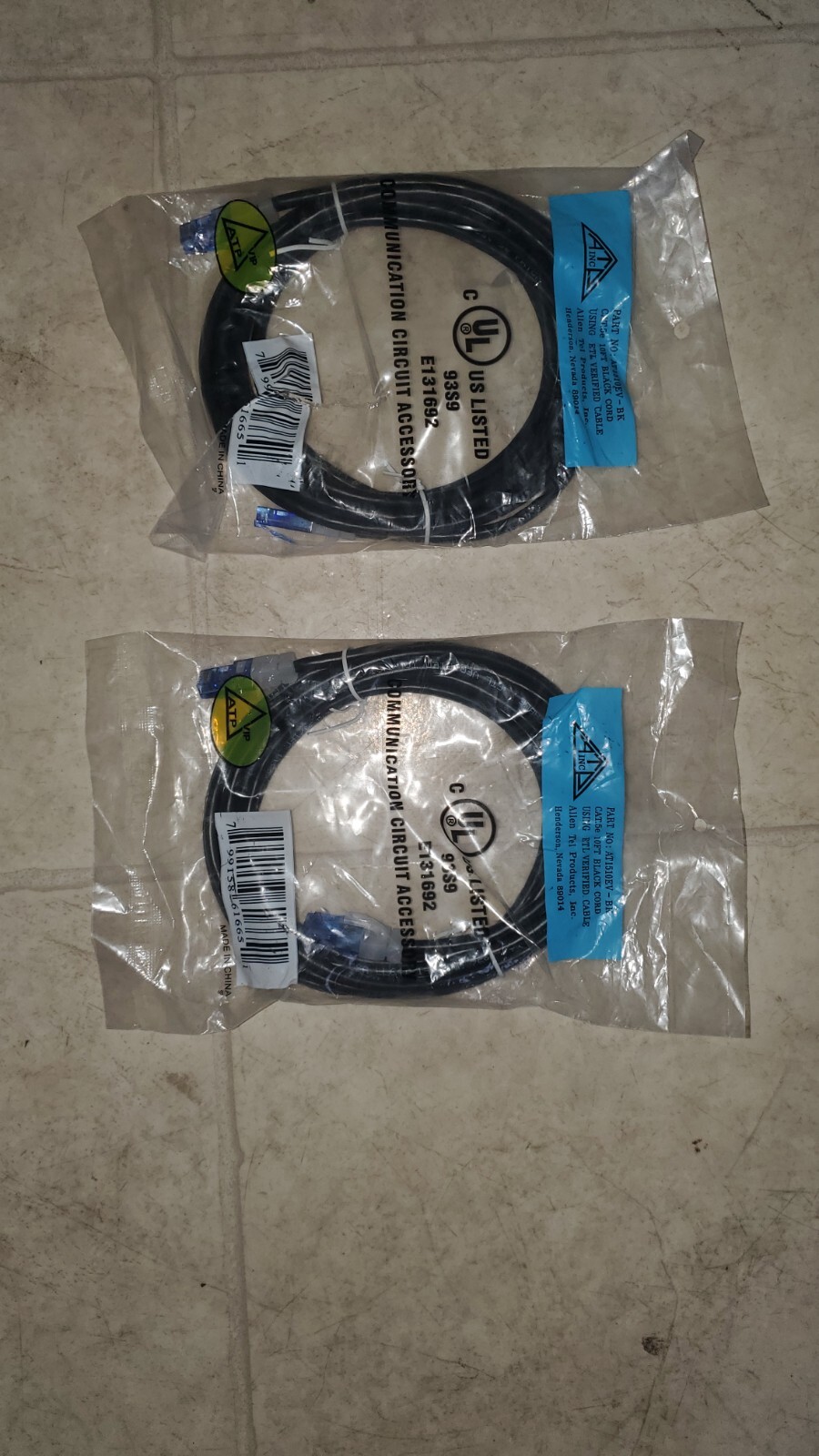 ALLEN TEL Cat 5e Patch Cable, 10 ft AT1510 EV- 2 Pack ($5) New Black