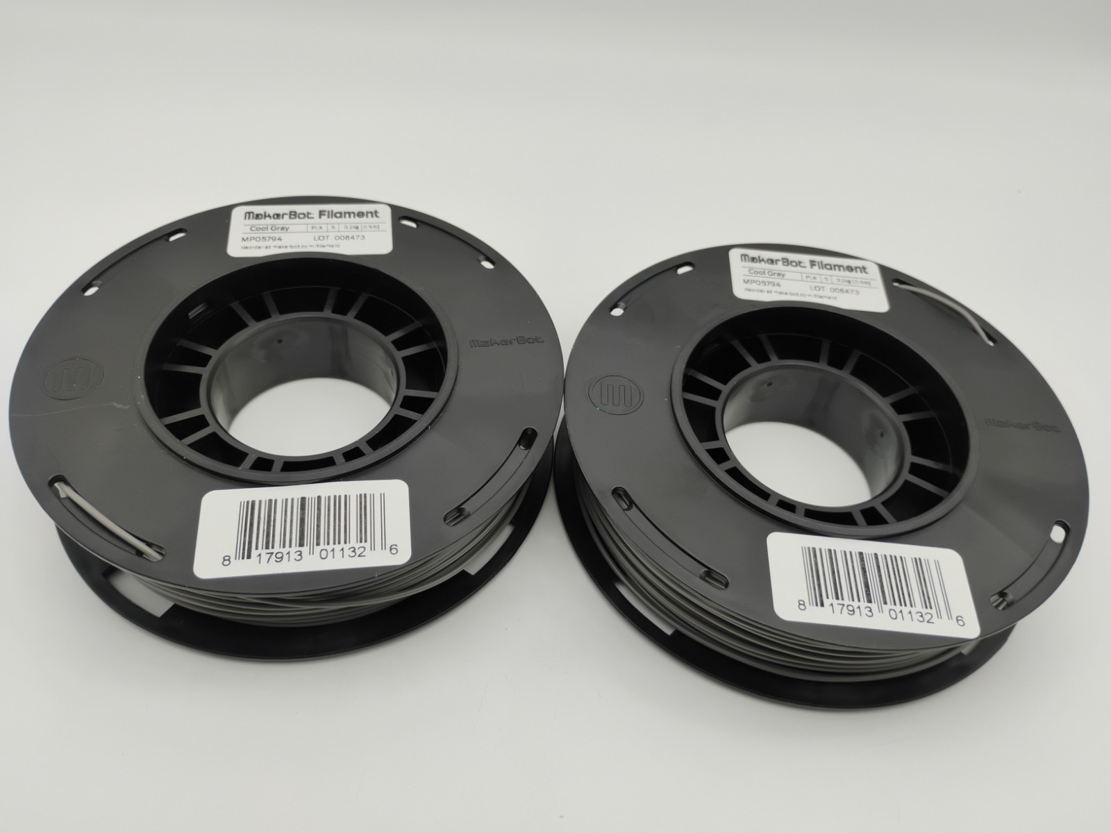 2 PK  MakerBot MP05794 Cool Gray PLA 3D Printer Filament 1.75mm 0.5 lb Spool