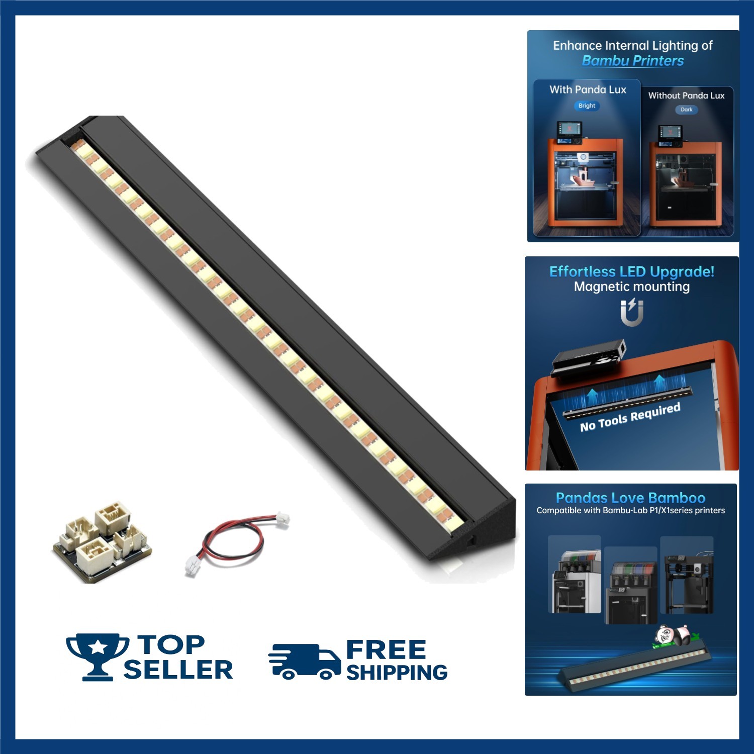 BIQU Panda Lux, Led Light Strip Upgrade Kit for Bambu-Lab P1S P1P Warm White