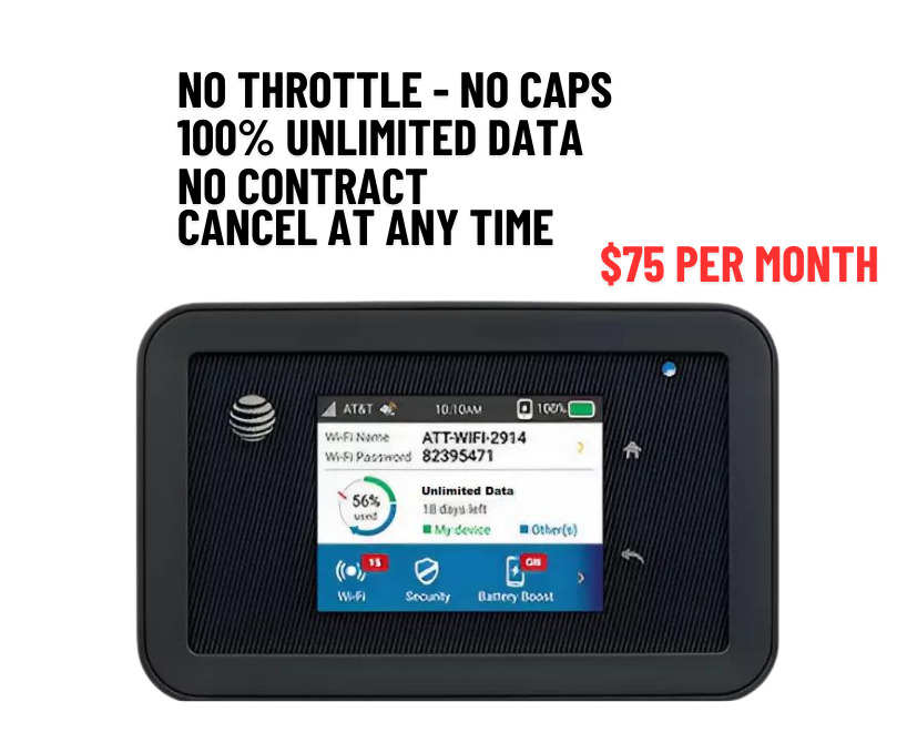 AT&T Unlimited Data Plan 4G LTE Hotspot unlimited $75 /Monthly