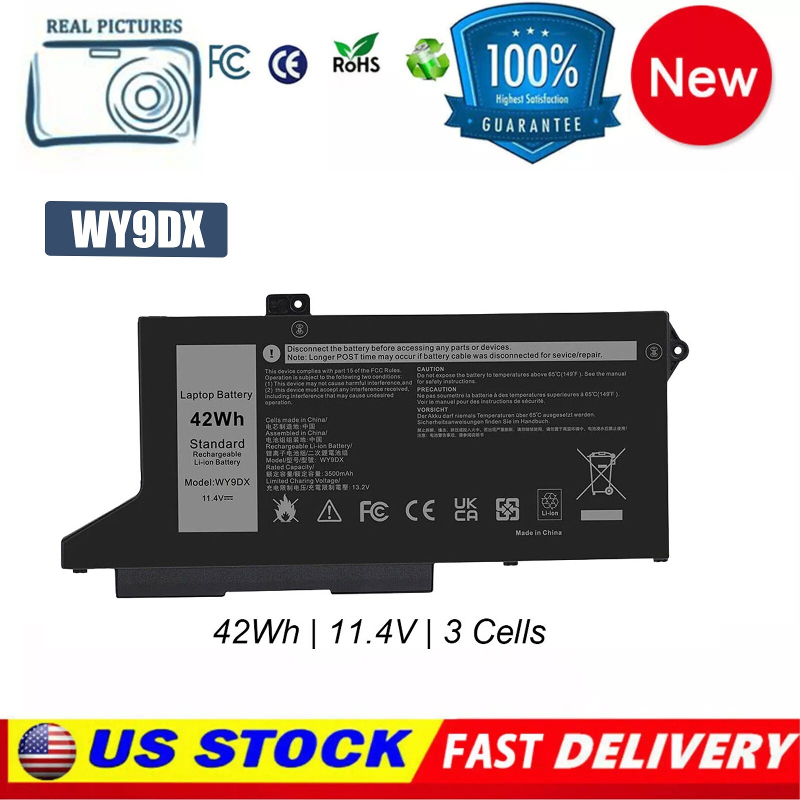 ✅ 42Wh WY9DX Laptop Battery For Dell Latitude 14 5420 15 5520 Precision 15 3560
