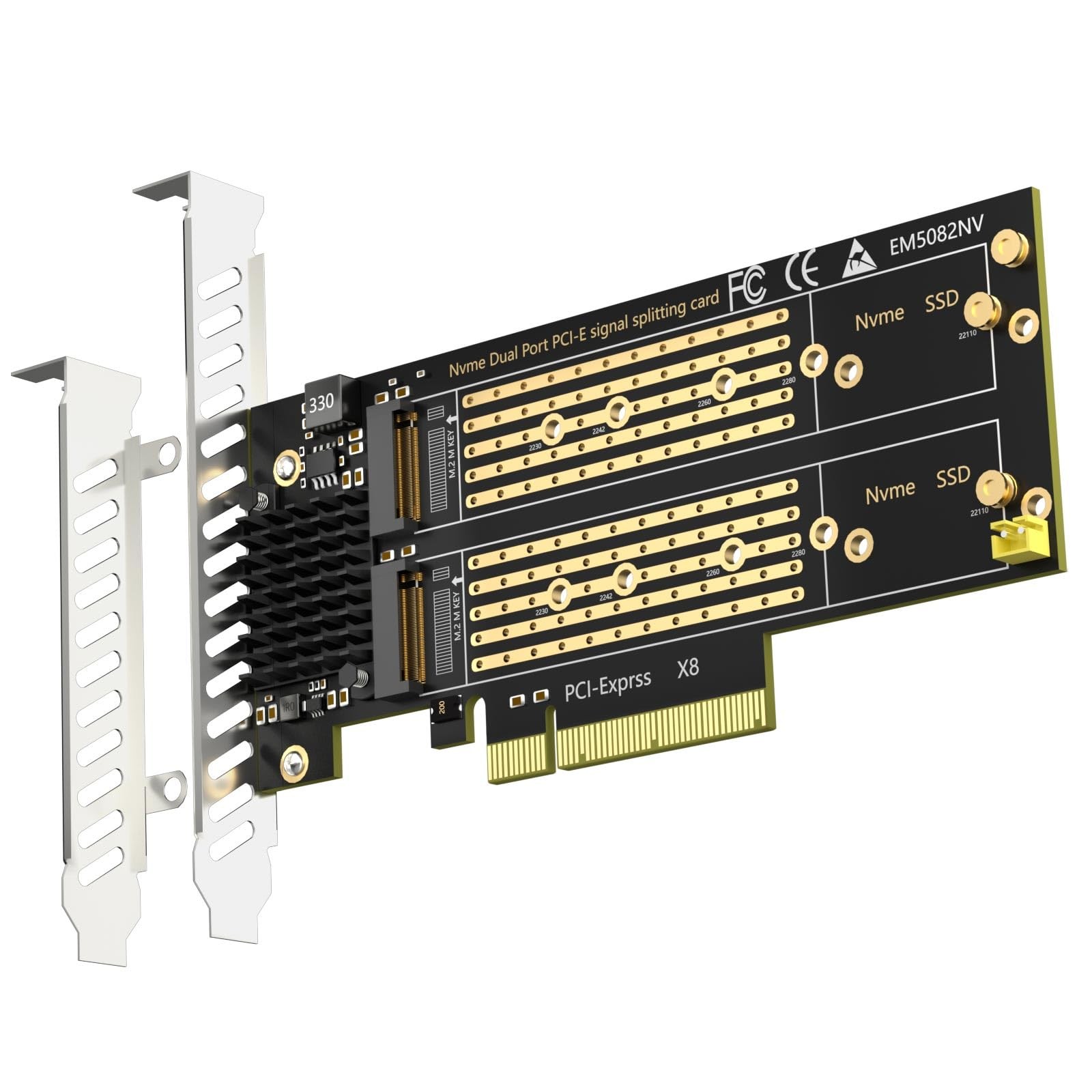 GLOTRENDS PA21 Dual M.2 NVMe to PCIe 4.0 X8 Adapter Without PCIe Bifurcation, Se