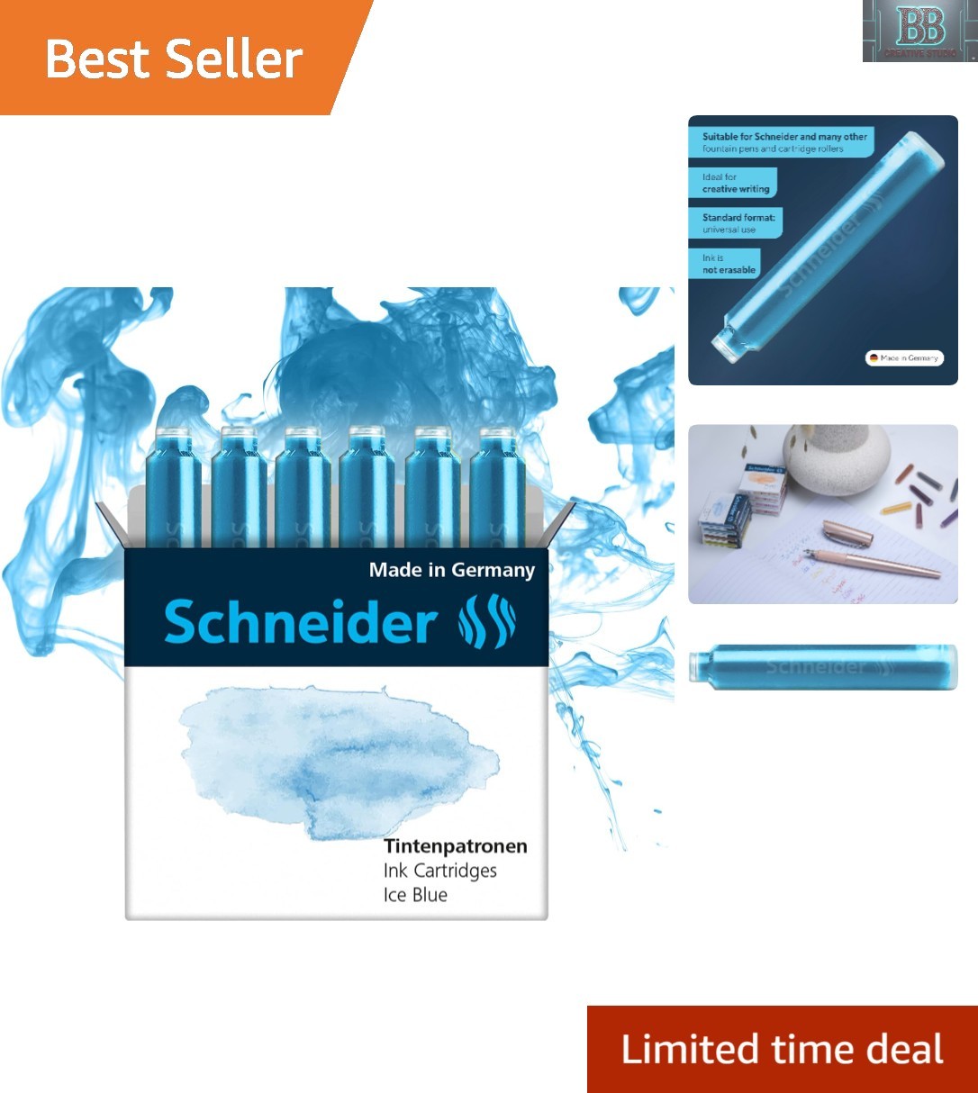 Set of 6 High-Quality Pastel Ink Cartridges in Ice Blue - Perfect for Journaling