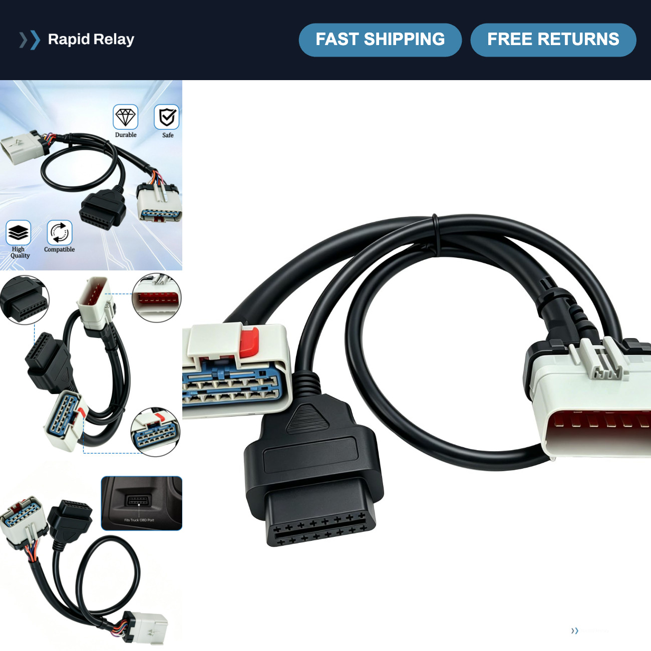 14Pin Male to 14Pin Female & OBD2 16Pin Y Splitter Adapter Cable for Truck Diagn