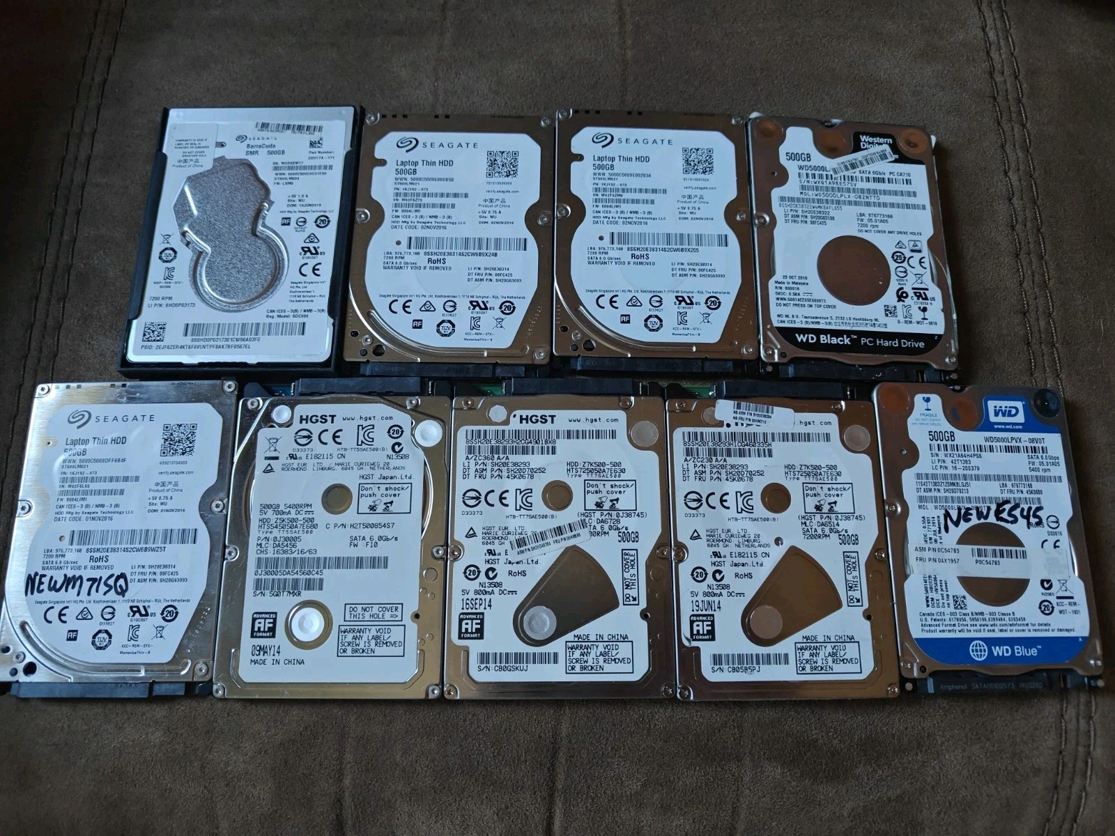 Assorted 500GB 2.5" HDDs (Lot of 9)