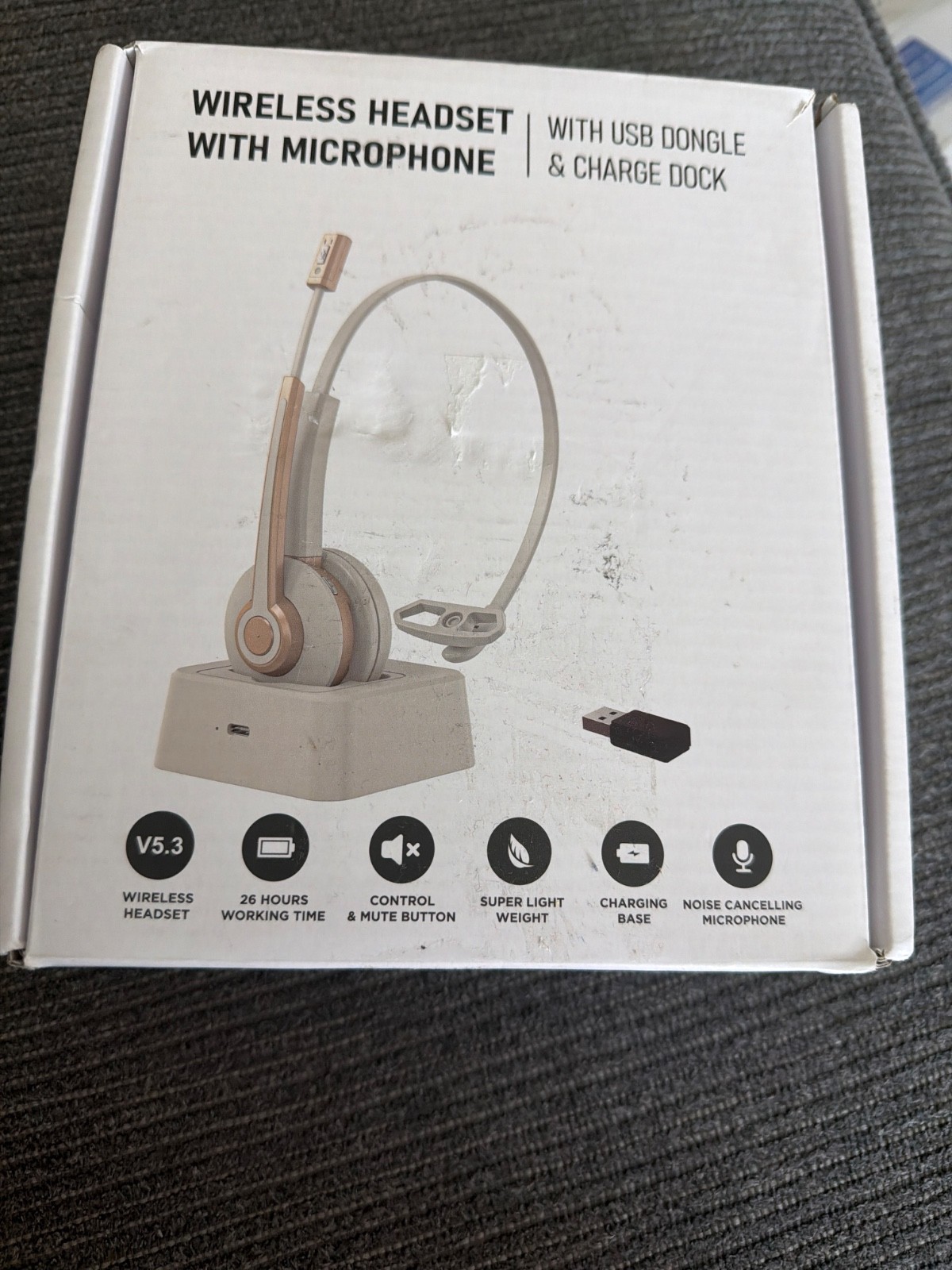 vonztek wireless headset with microphone usb dongle and charging dock
