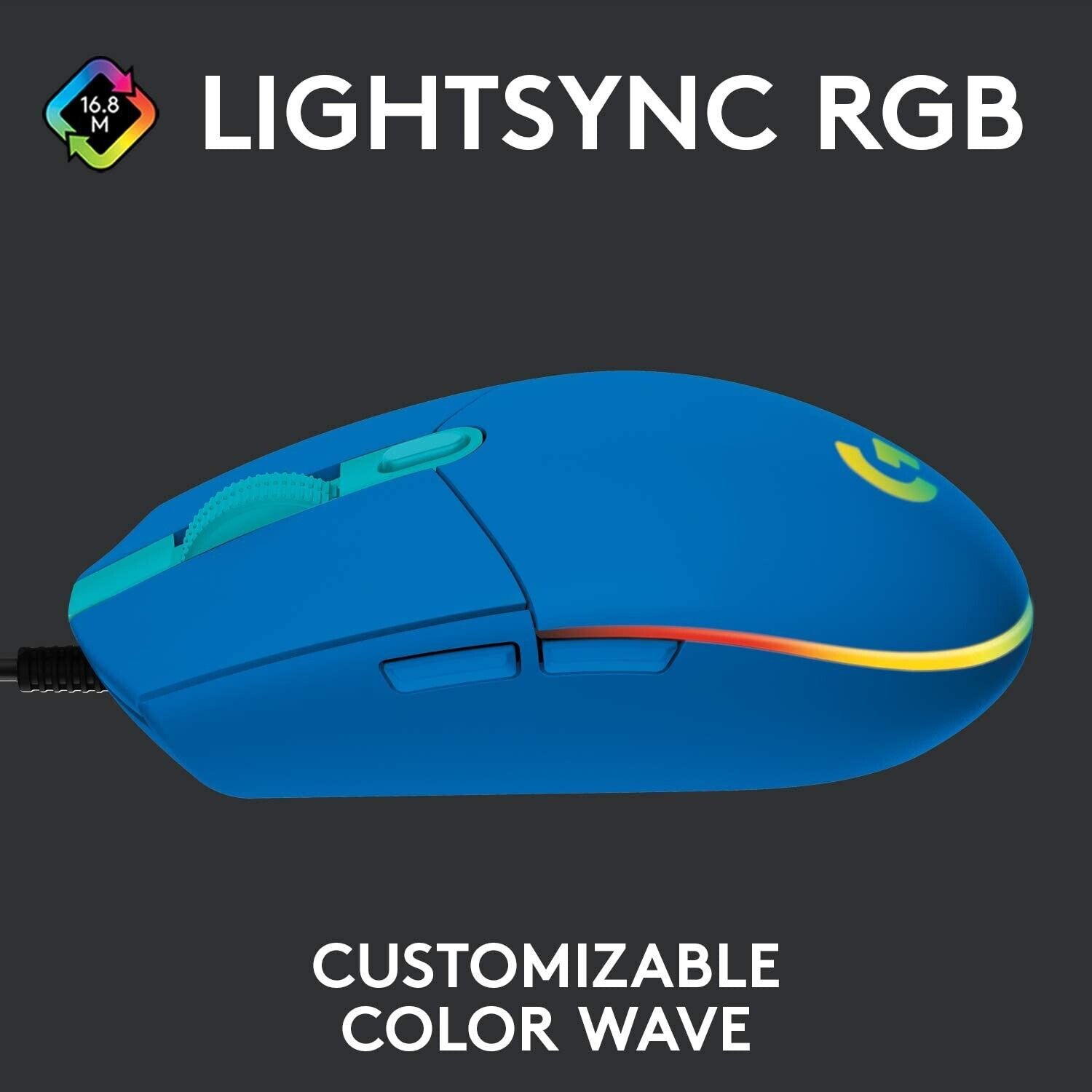 Logitech G203 Wired Gaming Mouse, 8,000 DPI, Rainbow Optical Effect