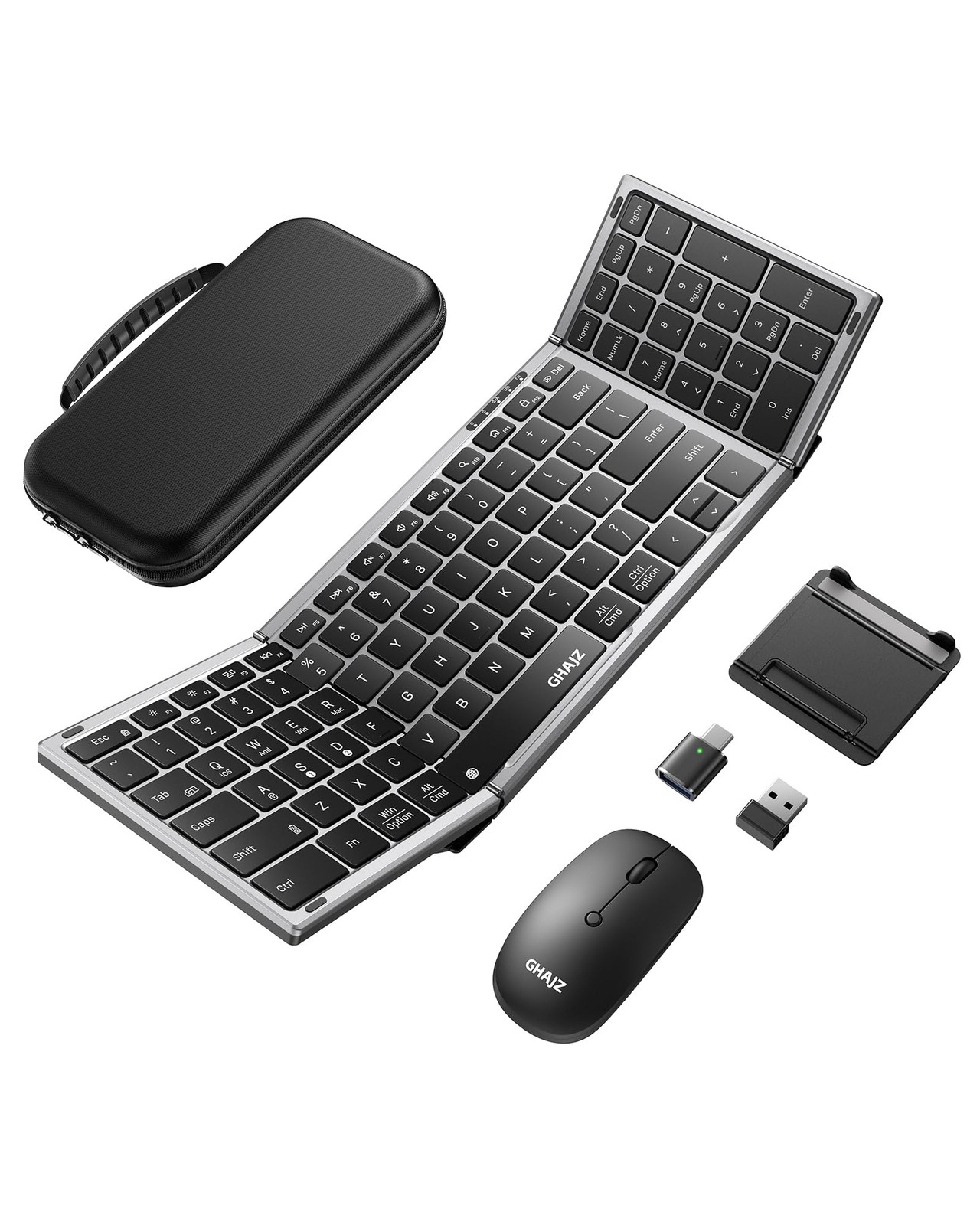 Portable Foldable Keyboard and Mouse Combo, Bluetooth×2+USB A+USB C(4 in 1) C...