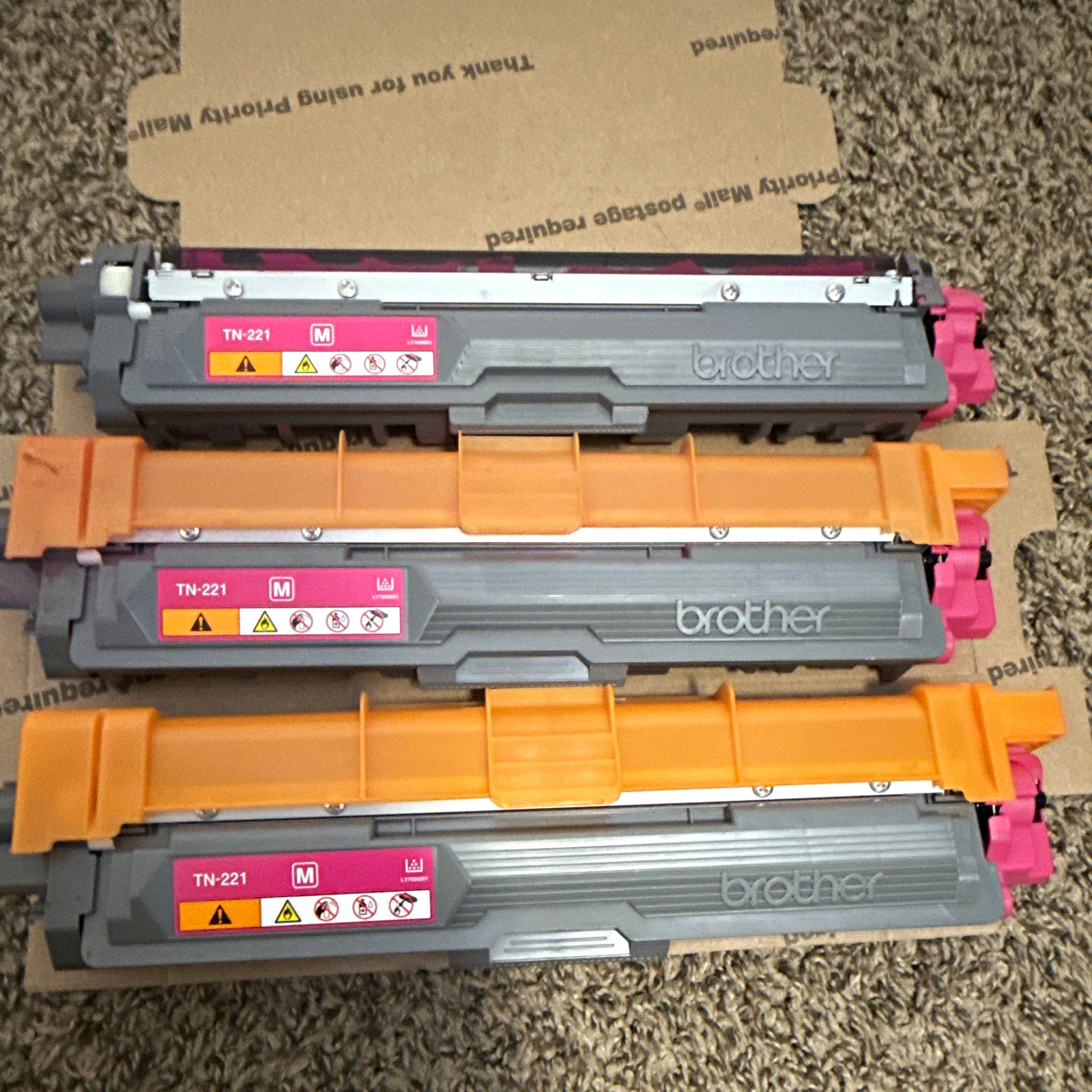 Brother TN-221M Magenta Laser Toner Cartridge Genuine/Original Lot of 3