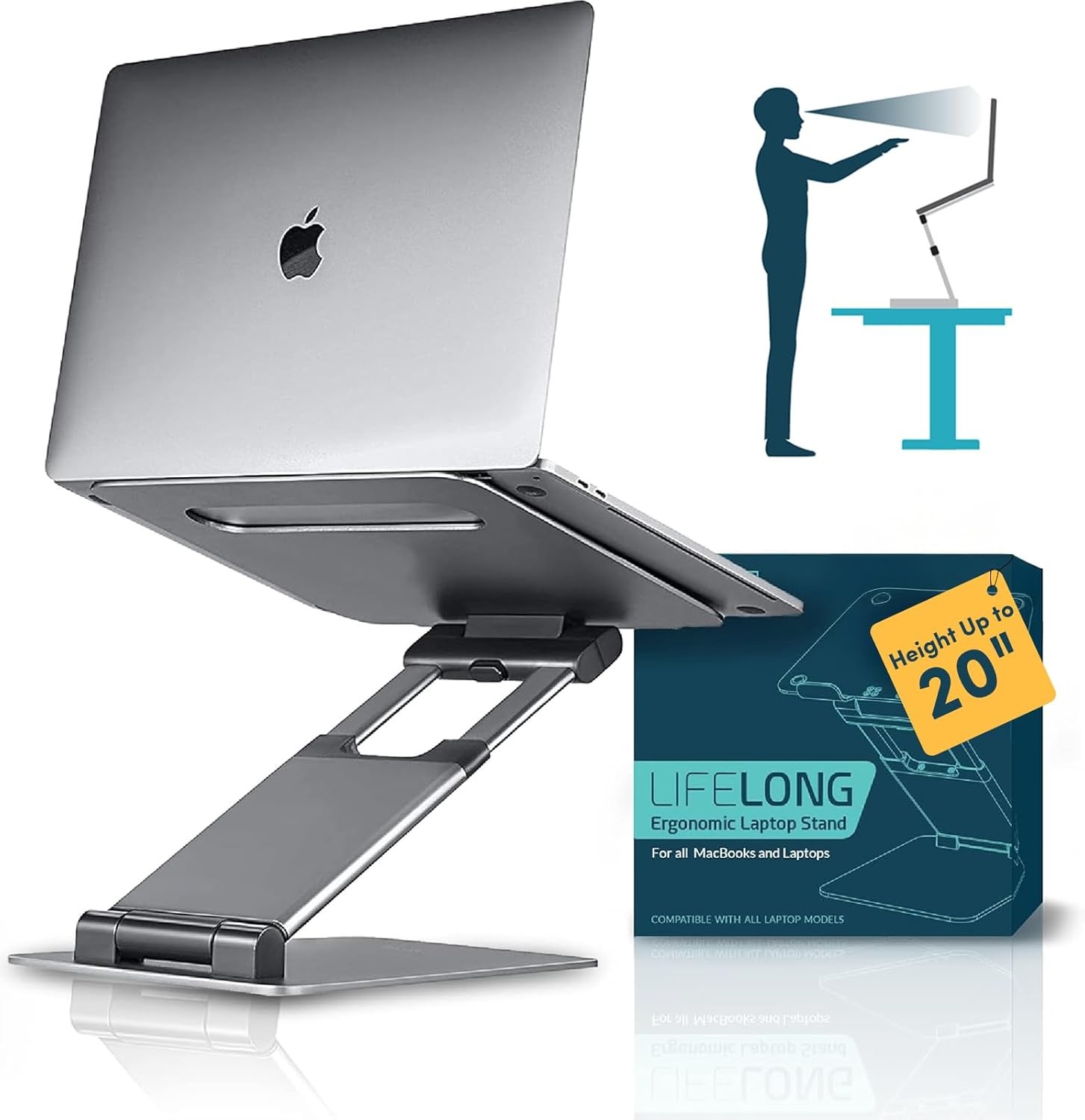 Lifelong Ergonomic Adjustable Laptop Stand Extra Tall 20in