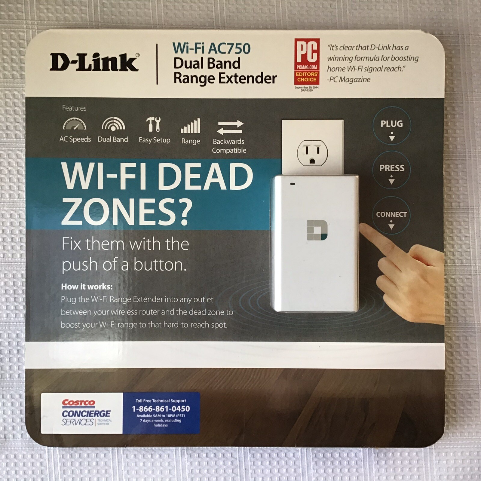 D-Link Wi-Fi AC750 Dual Band Range Extender For Wi-Fi Dead Zones, New In Box