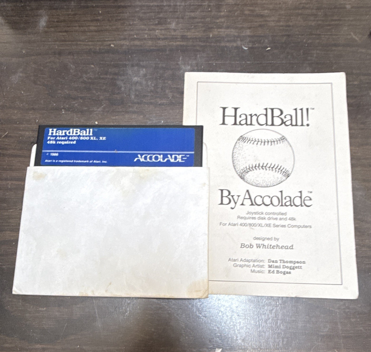 Accolade HardBall for Atari 400/800 XL/XE 5.25" Disk w/ Manual 48K Req