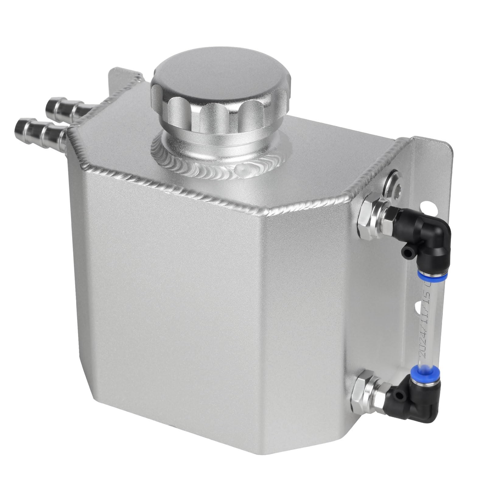 1L Aluminum Coolant Reservoir Overflow Tank TIG Welded Silver Universal 3/8" Hos