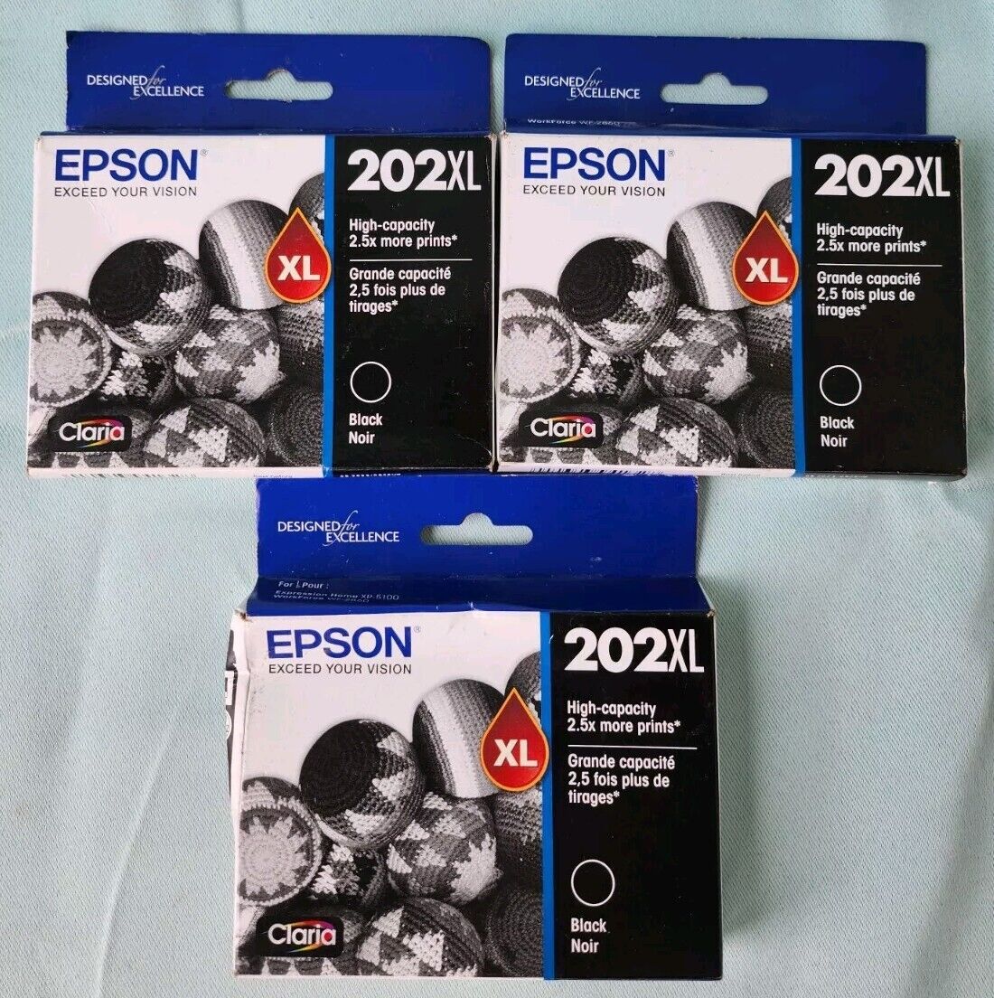 Lot of 3 Official Genuine Epson BLACK Ink cartridge 202XL High Capacity 08/2023