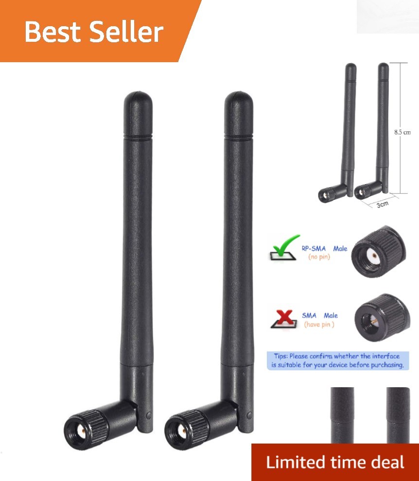 Versatile Dual Band 2.4GHz 5GHz RP-SMA Male Antennas - 2-Pack for All Devices