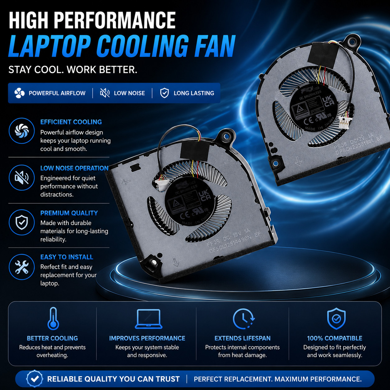 Replacement CPU & GPU Cooling Fan for Acer Nitro V 15 ANV15-51 ANV15-41 - High P