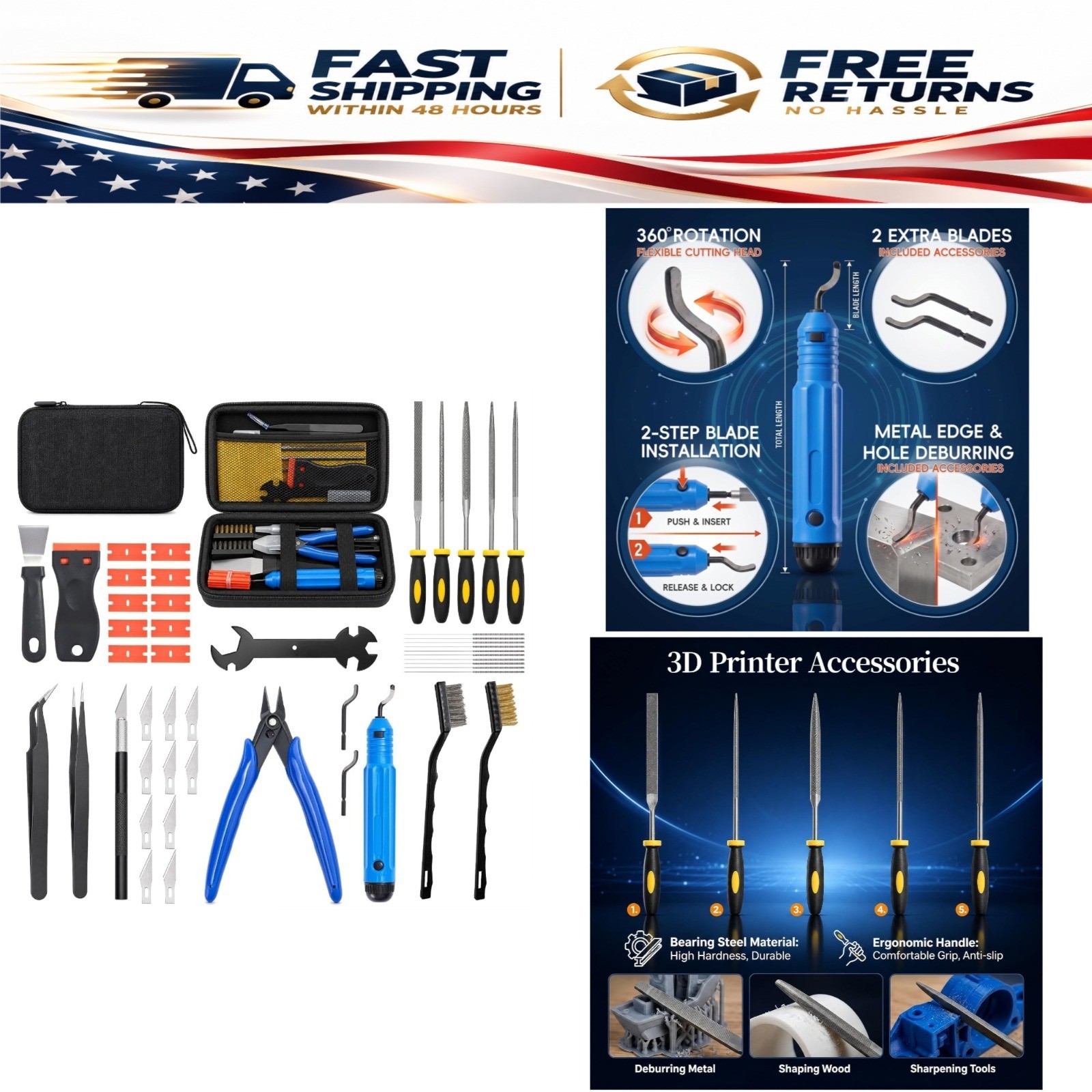 46-Piece 3D Printer Tool Kit, Cleaning & Removal Accessories Set with Case