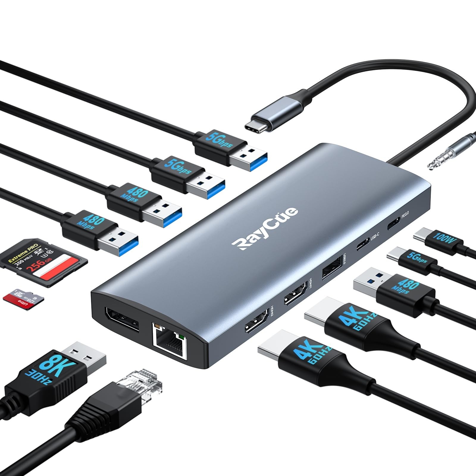14 in 1 Triple 4K Display USB C Docking Station, Single DisplayPort Up to 8K@...