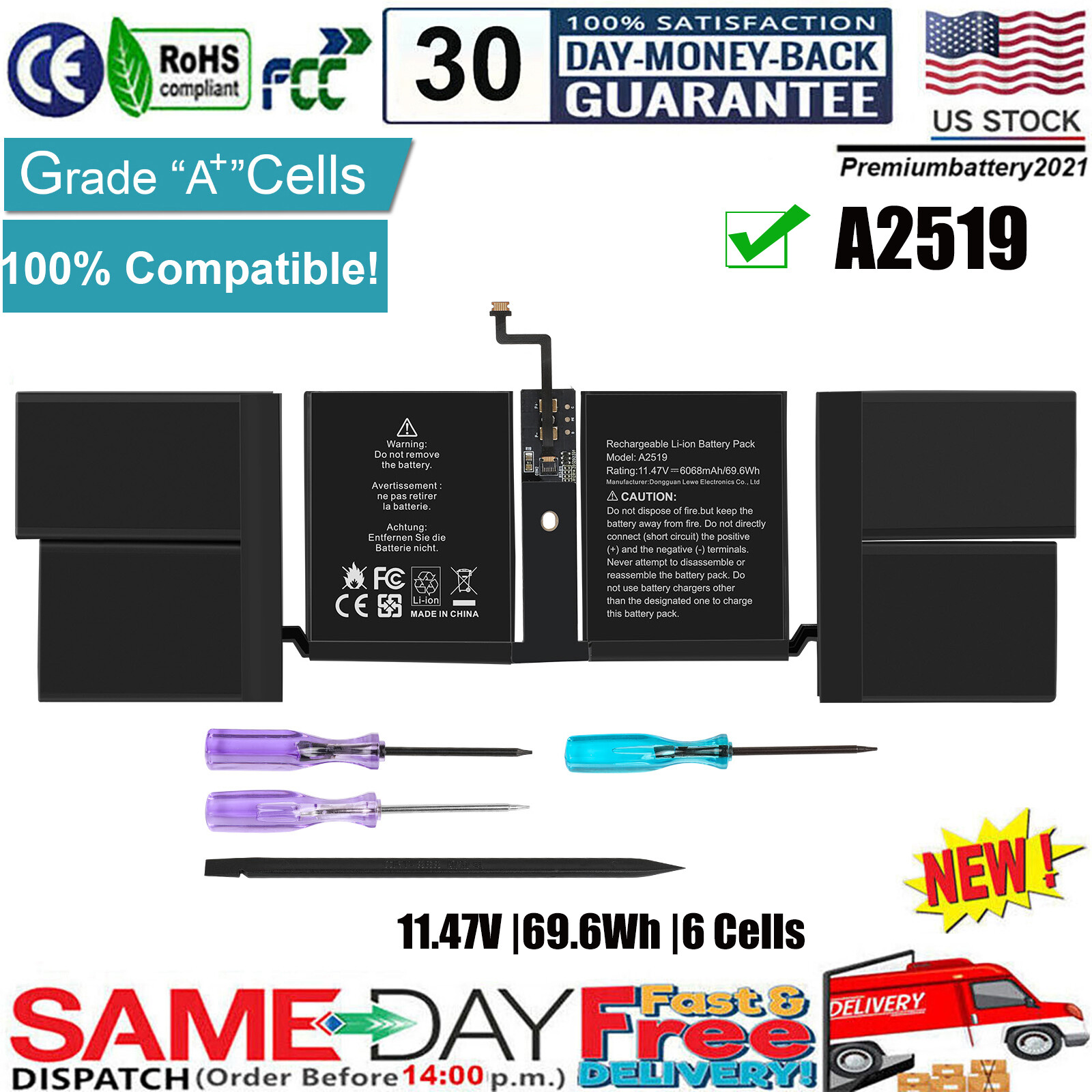 ✅A2519 Battery For Apple MacBook Pro 14" A2442 M1 2021 Year MKGR3LL/A EMC 3650