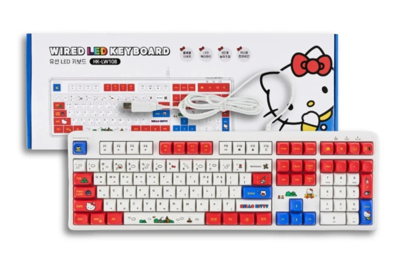 Sanrio Hello Kitty Wired LED Keyboard 108-Key Quiet Korean English USB HK-LW108