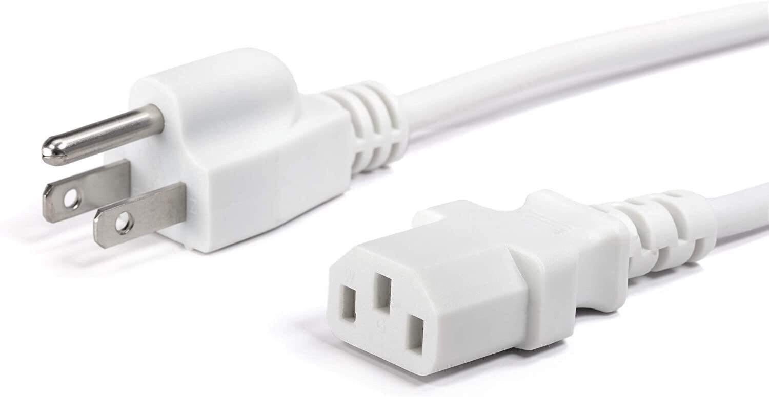 3 Prong AC Power Cord - NEMA 5-15P to C13, 18 AWG, NOT EXTENSION, White, 10 Feet