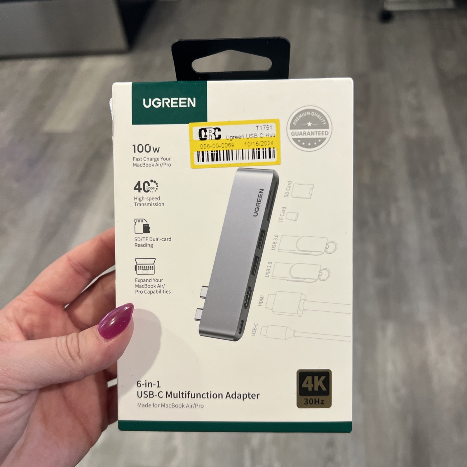 UGREEN 6-in-2 USB-C Hub for MacBook Pro/Air, 4K HDMI, USB 3.0, SD/TF Reader