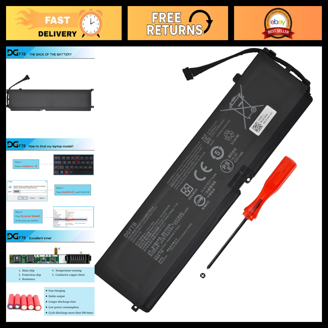 High-Capacity Laptop Battery for Razer Blade 15 Base Edition 2020, RC30-0328, RZ