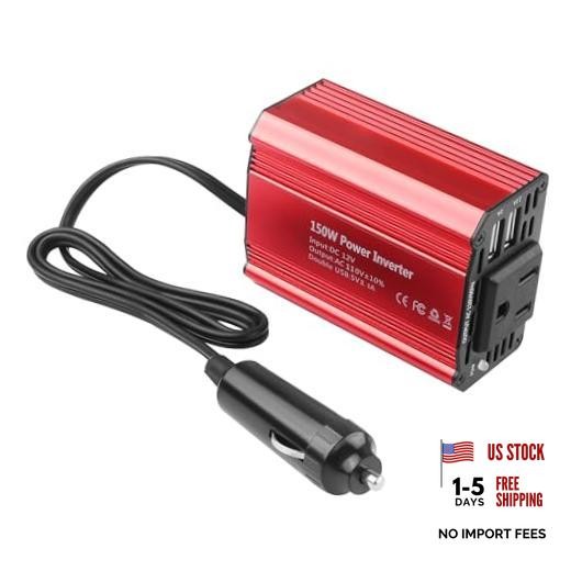 150W Car Power Inverter DC 12V to AC 110V with 3.1A Dual USB Charging Ports,