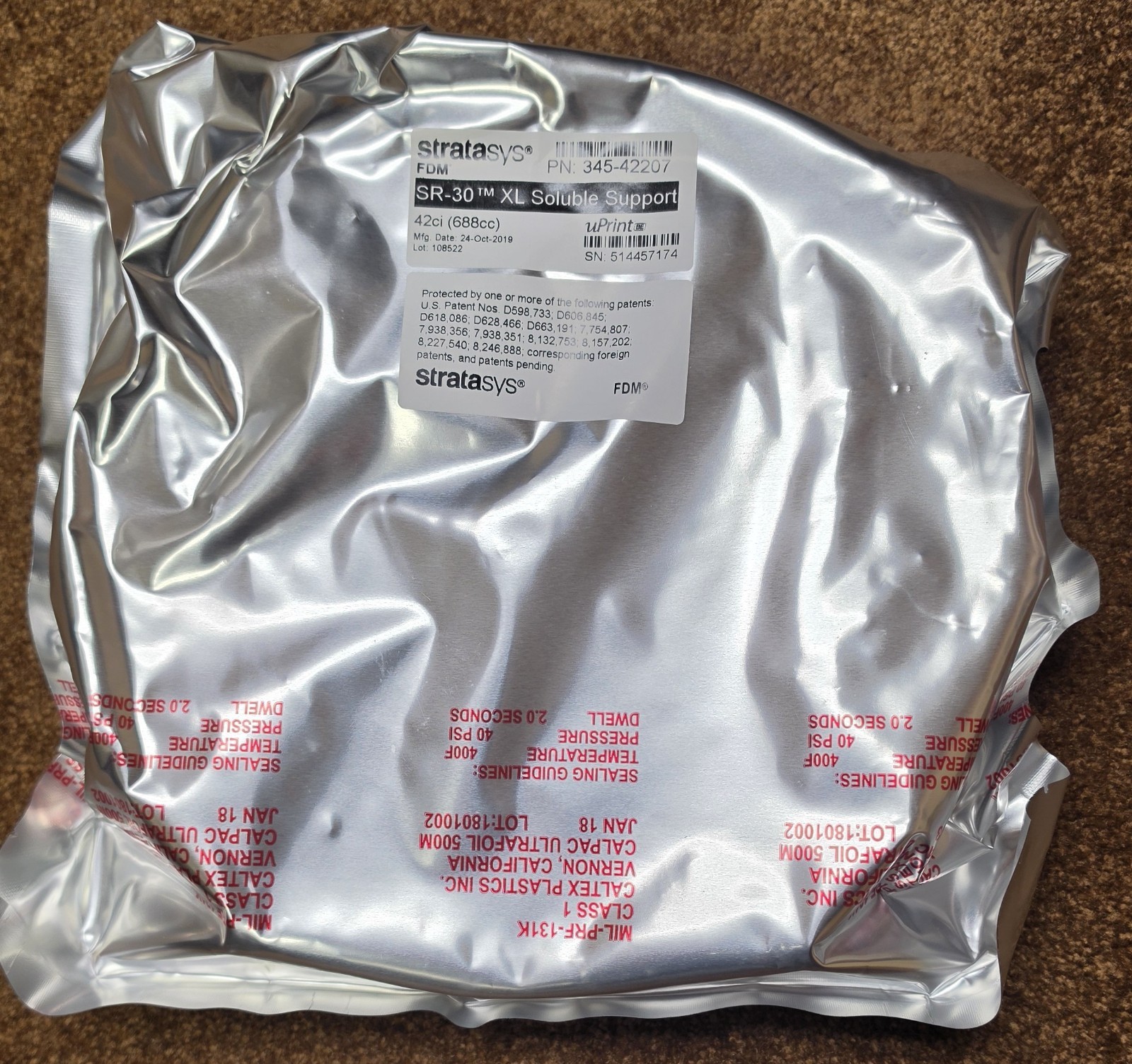 Stratasys SR-30  XL Soluble Support PN 345-42207 uPrint