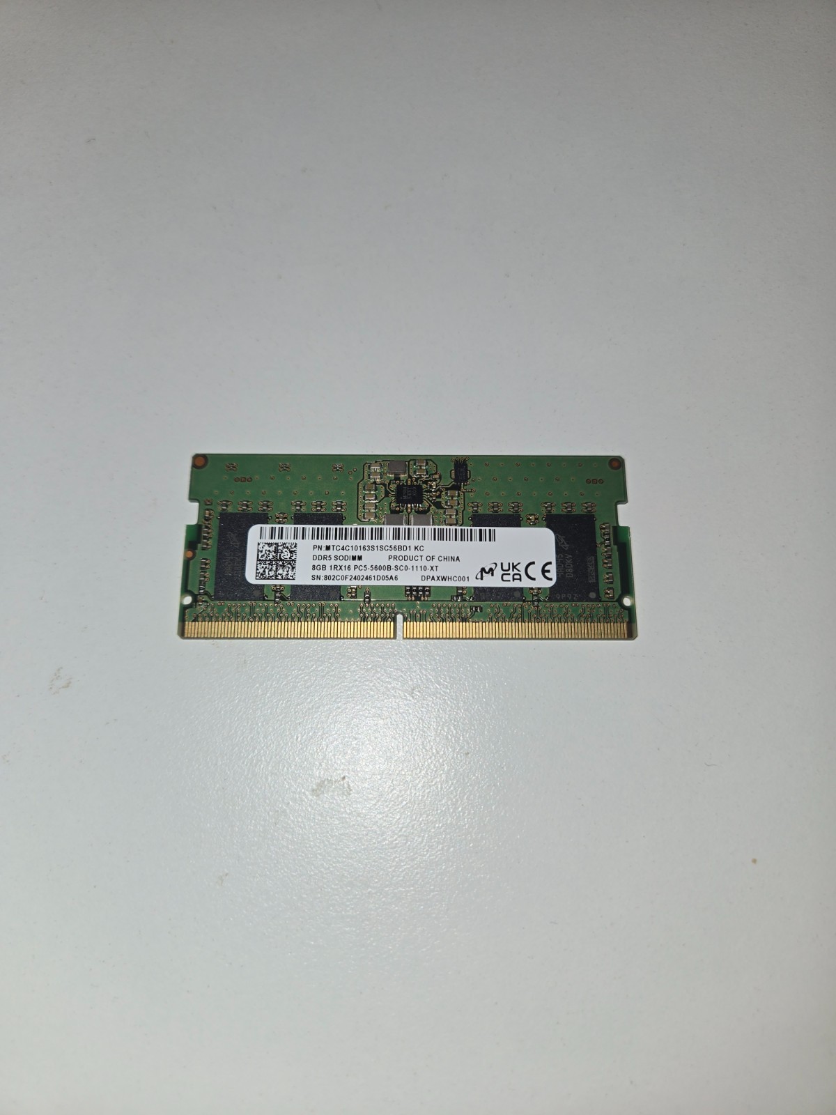 Micron 8GB DDR5 SODIMM 5600 (MTC4C10163S1SC56BD1)