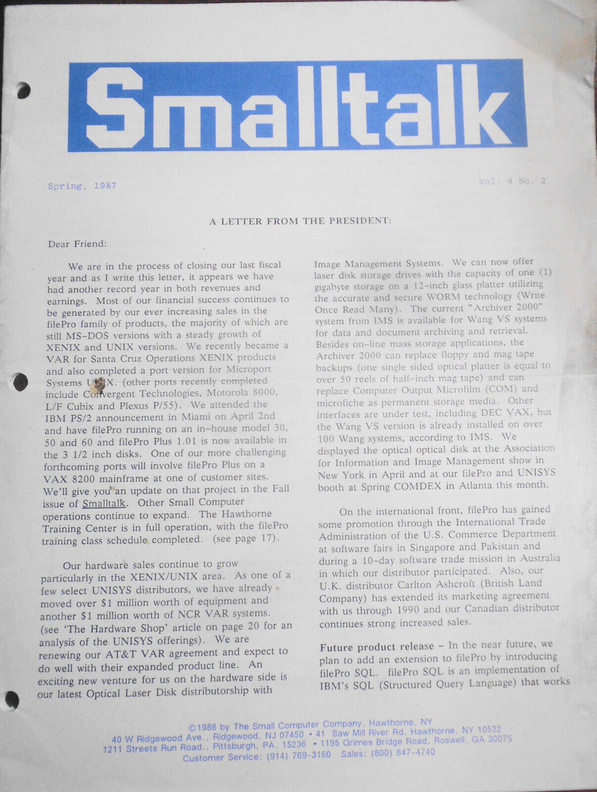 Smalltalk, Spring 1987 : for filePro users & developers. Radio Shack, et al