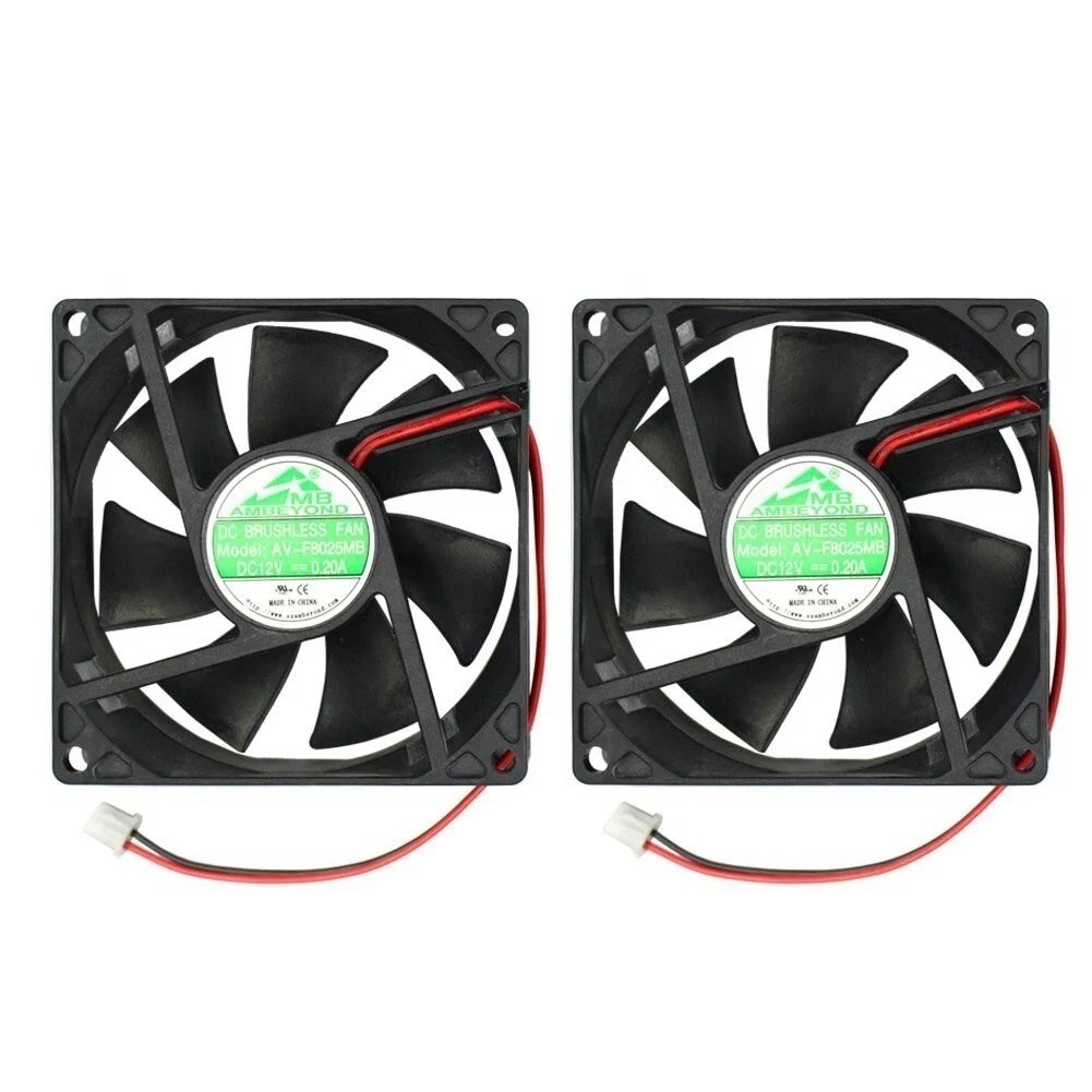 2 Pack 80mm by 80mm by 25mm 8025 12V DC 0.20A Ball Bearing Brushless Cooling Fan