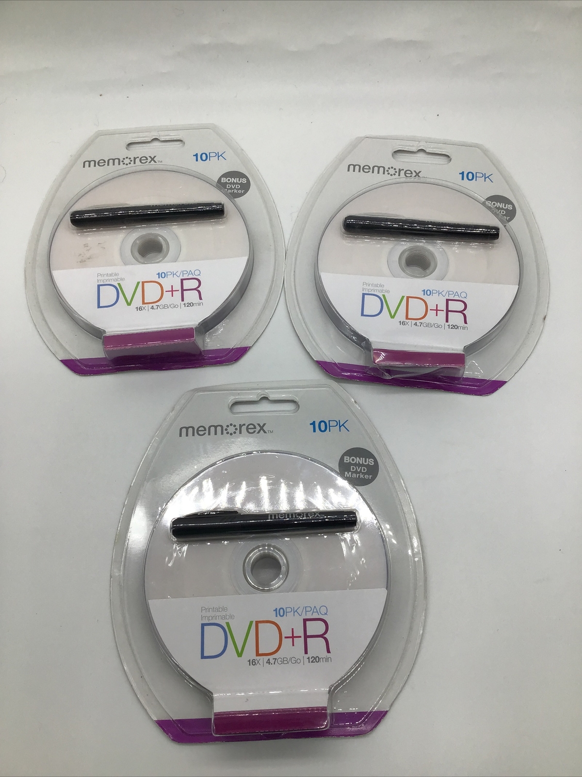Memorex Set Of 3  10 Pack DVD+R Computer Discs 4.7GB 120 Min.W/Bonus Marker NEW