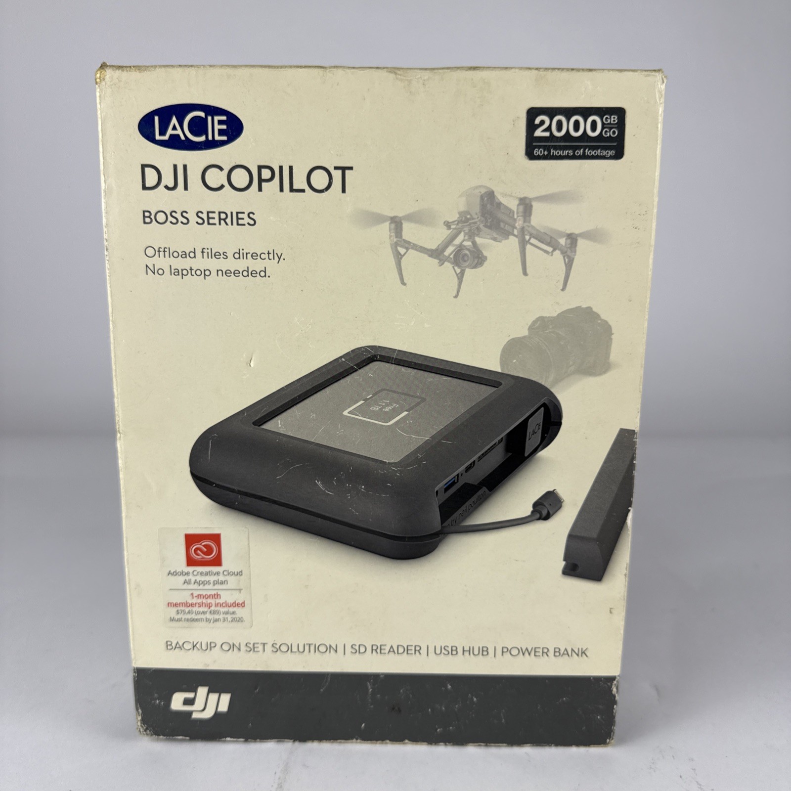 LaCie DJI Copilot Boss Series 2 TB Portable USB HDD SD Reader Power Bank Gray