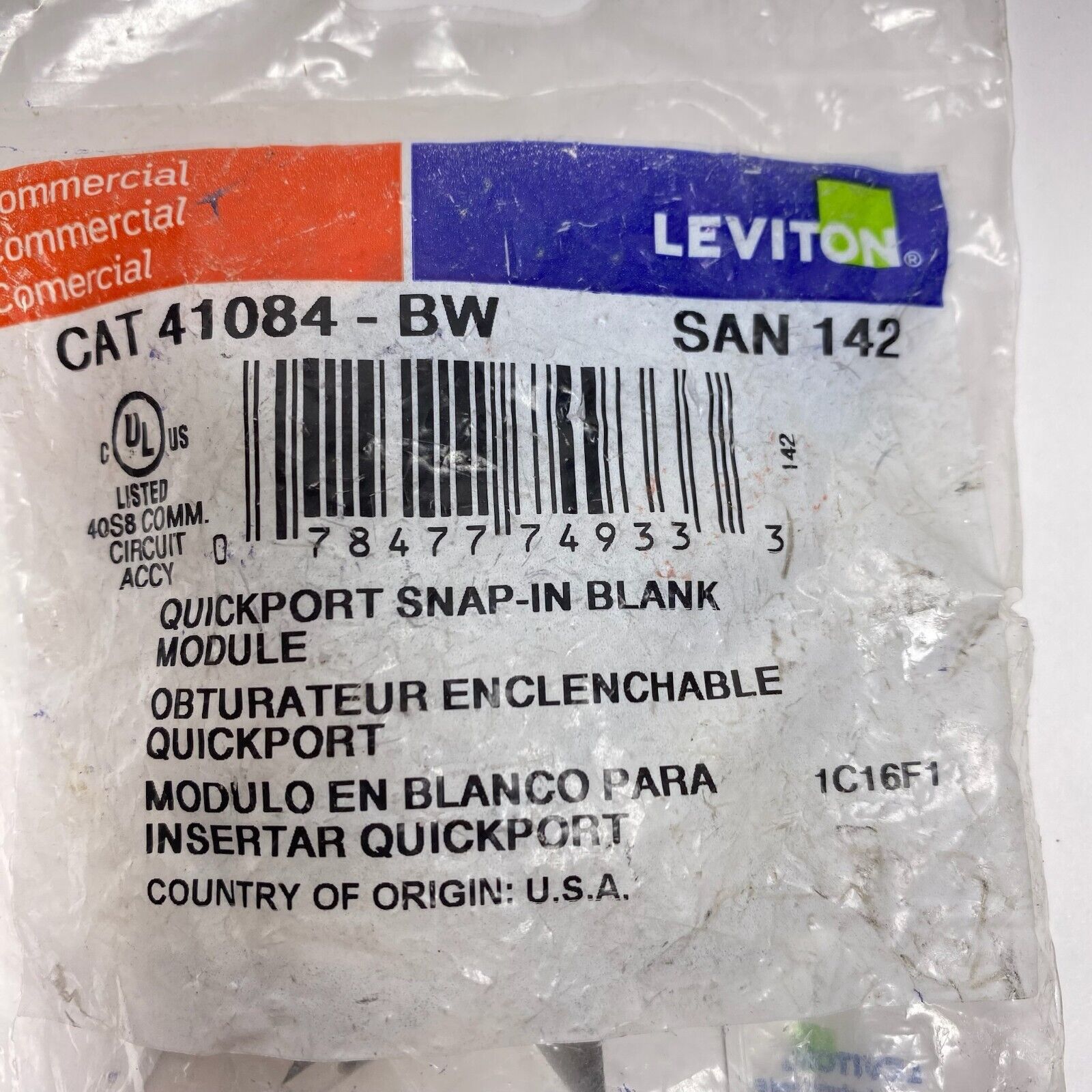 Leviton CAT 41084-BW SAN 142 QuickPort Snap-In Blank Module - Qt 10