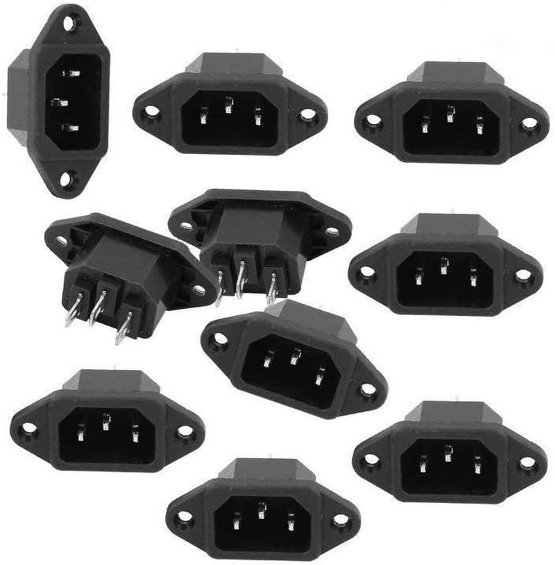 10 Pack AC 250V 10A IEC-320 C14 Male 3 Pin Chassis Panel Mount Power