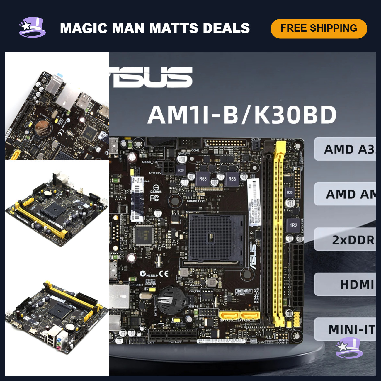 Mini ITX Motherboard with CPU, DDR3, AMD A320, PCI-E 3.0, SATA2, USB 2.0 - Offic