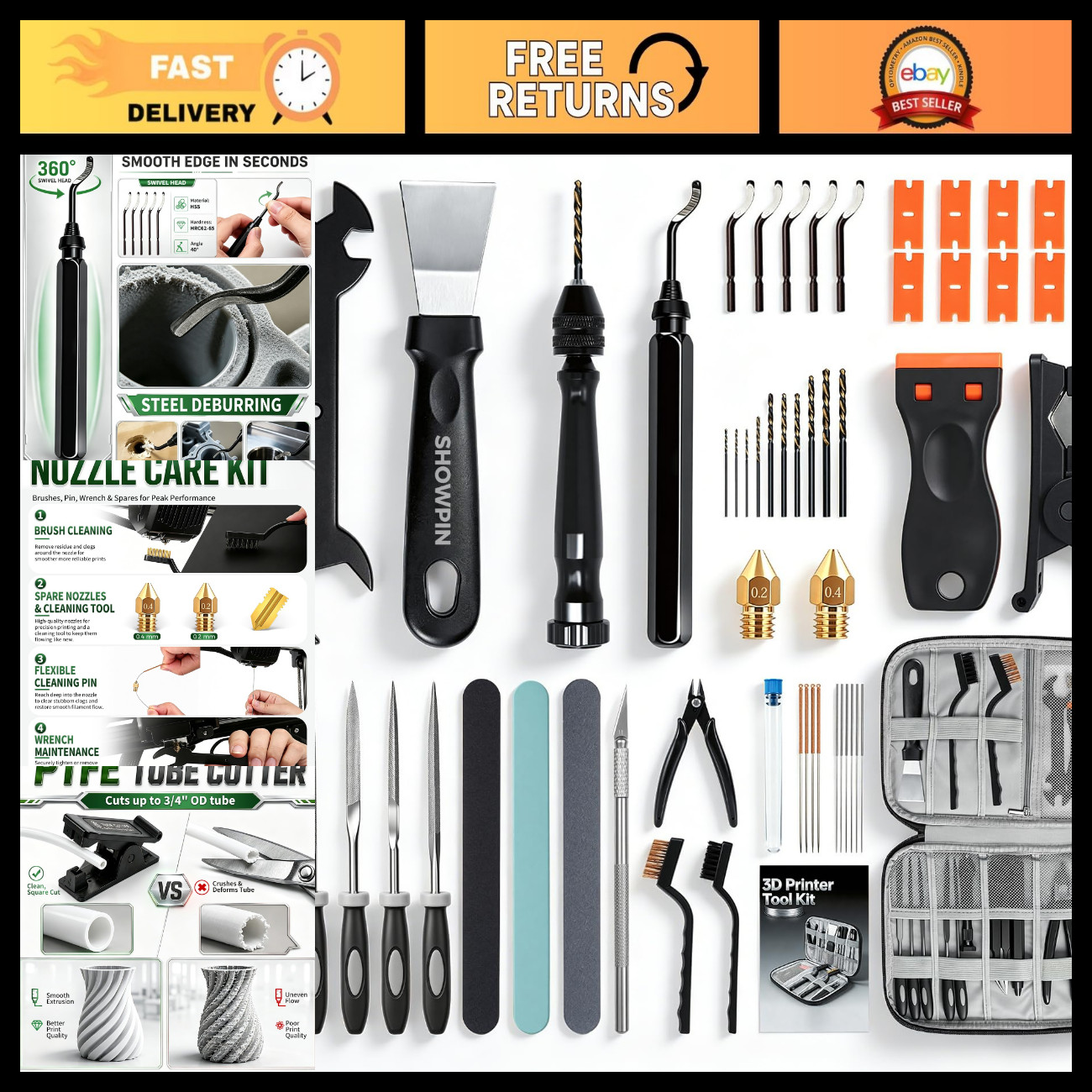 64Pcs 3D Printer Tool Kit for Beginners - Print Removal & Finishing Essentials