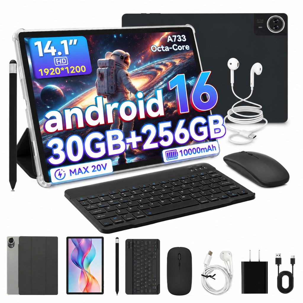 Urao Tablet 14" IPS LCD Touchscreen Set 30GB+256GB 10000mAh 5G Wifi PC Game Tab