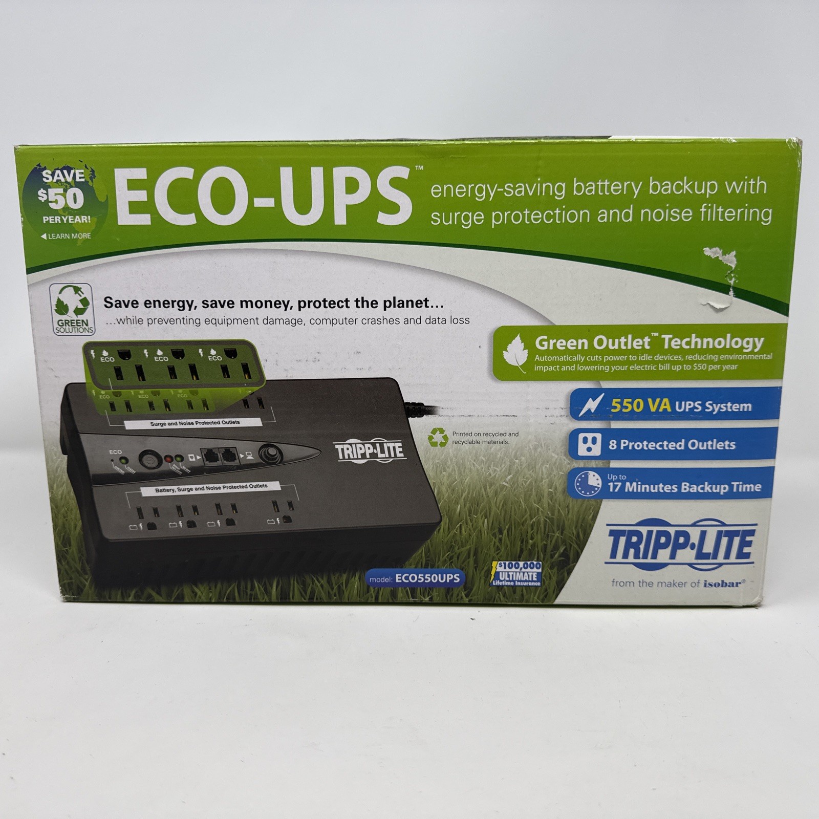 Tripp Lite - ECO550UPS - UPS 550VA 300W Eco Green Battery Back Up Compact 120V