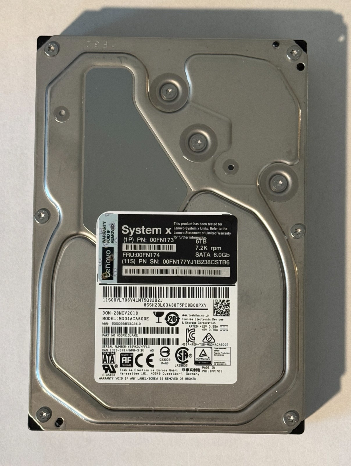 Toshiba MG04ACA600E 6TB 7200RPM 3.5" SATA Enterprise HDD Hard Drive TESTED WORKS