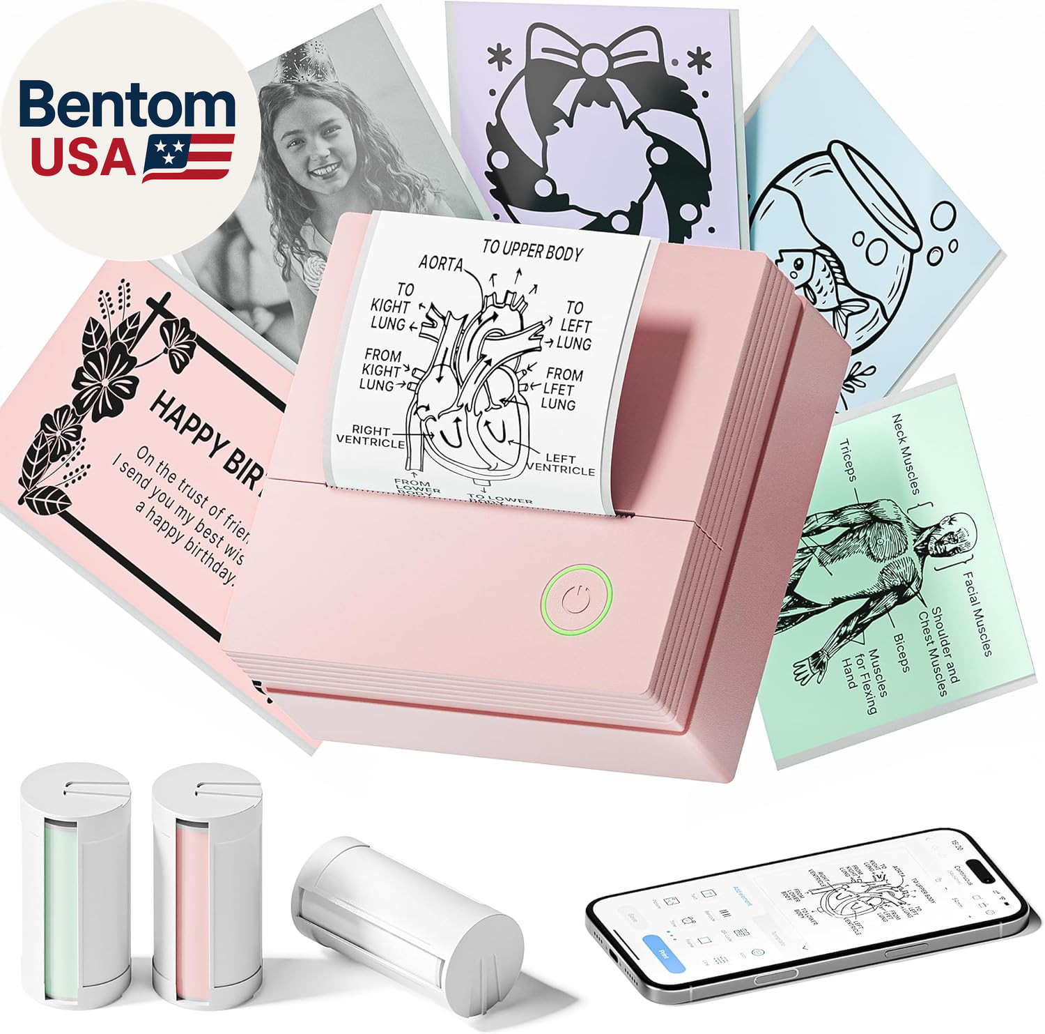 Sticker Printer, PM290 Mini Printer, Bluetooth Sticker Maker Machine with 3 Roll