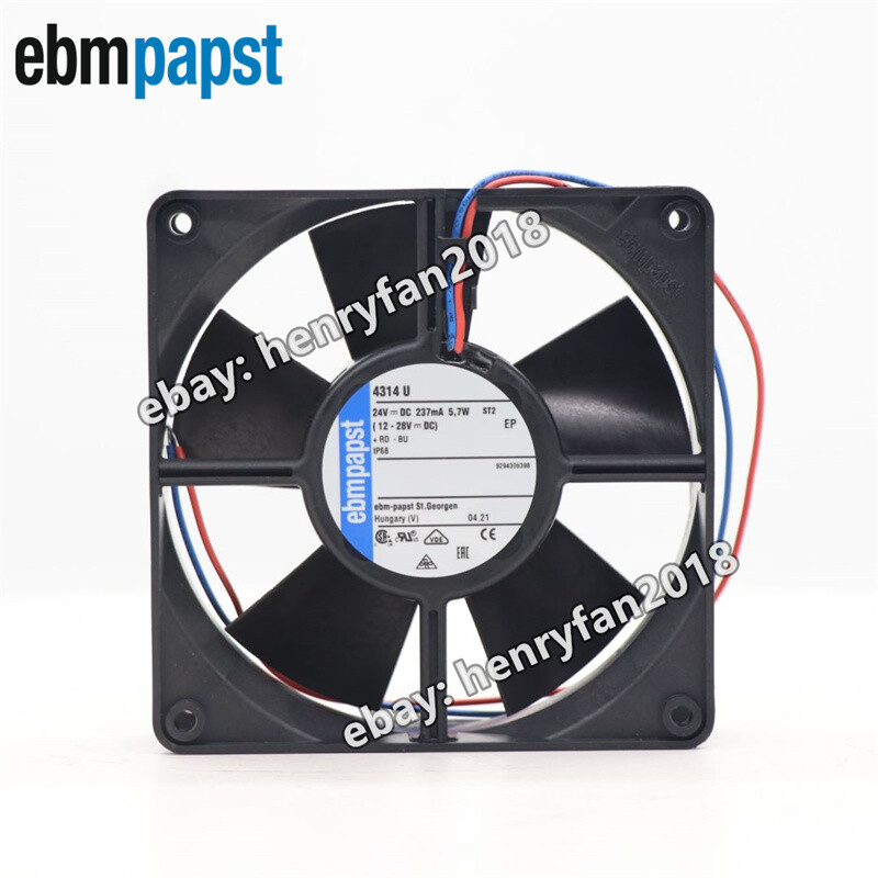 Ebmpapst 4314U Axial Fan DC 24V 5.7W 120*120*32MM 2wire 2800RPM IP68 Cooling Fan