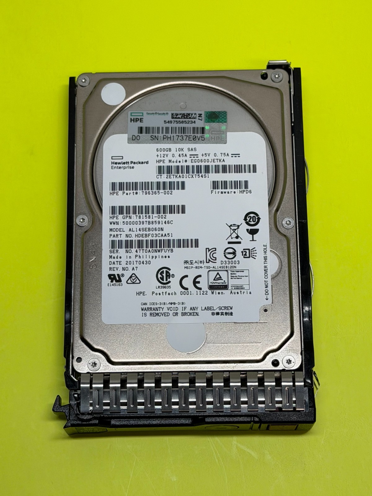 HP HPE EG0600JETKA 600GB 10k SAS 12Gbps 2.5" w/Tray 796365-002